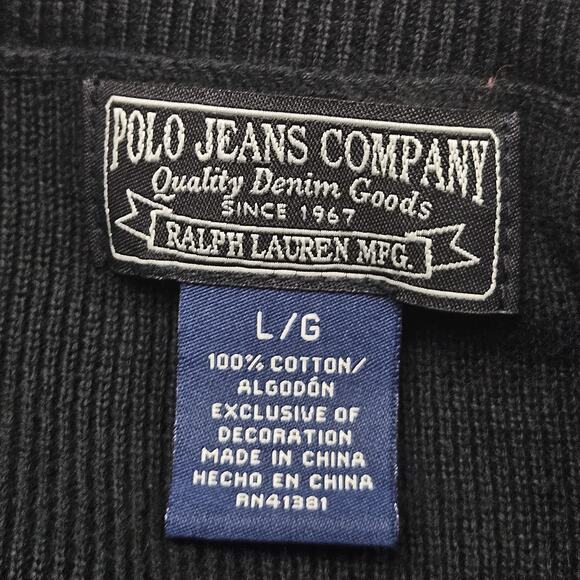 Y2K Polo Jeans Company Ralph Lauren V Neck Sweater Large Black Preppy Vintage - Picture 4 of 7